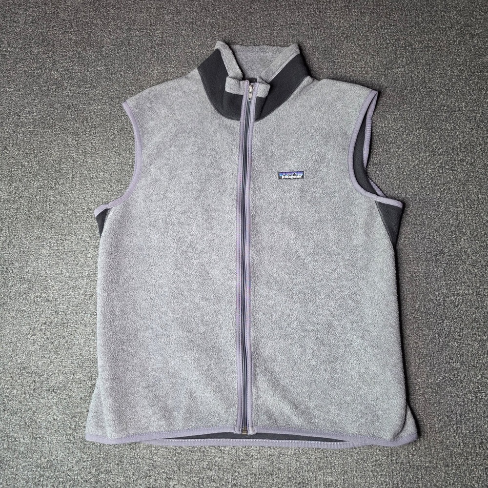 Vintage Patagonia Flyer Fleece Vest Gray Womens Large Full Zip Mock Neck 90s USA